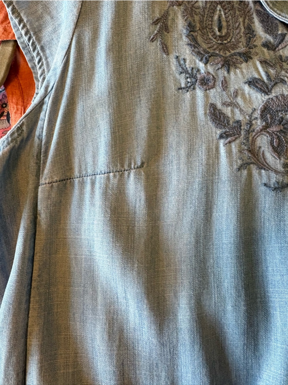 J. Jill Chambray Dress w/ Dark Blue Embroidery | Effortless Boho Chic Sz L - Picture 6 of 11